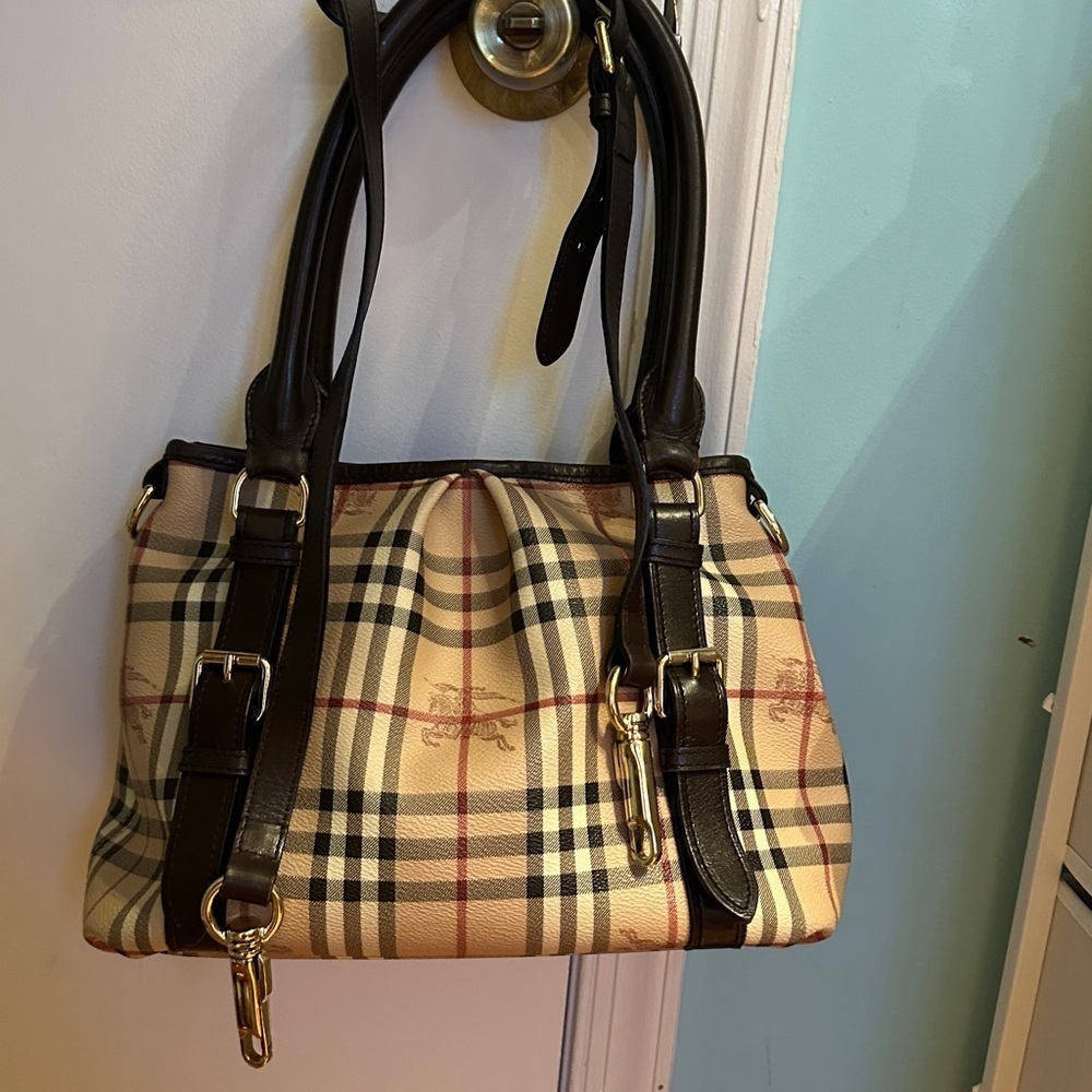 Burberry Beige and Dark Brown Checkered Bag